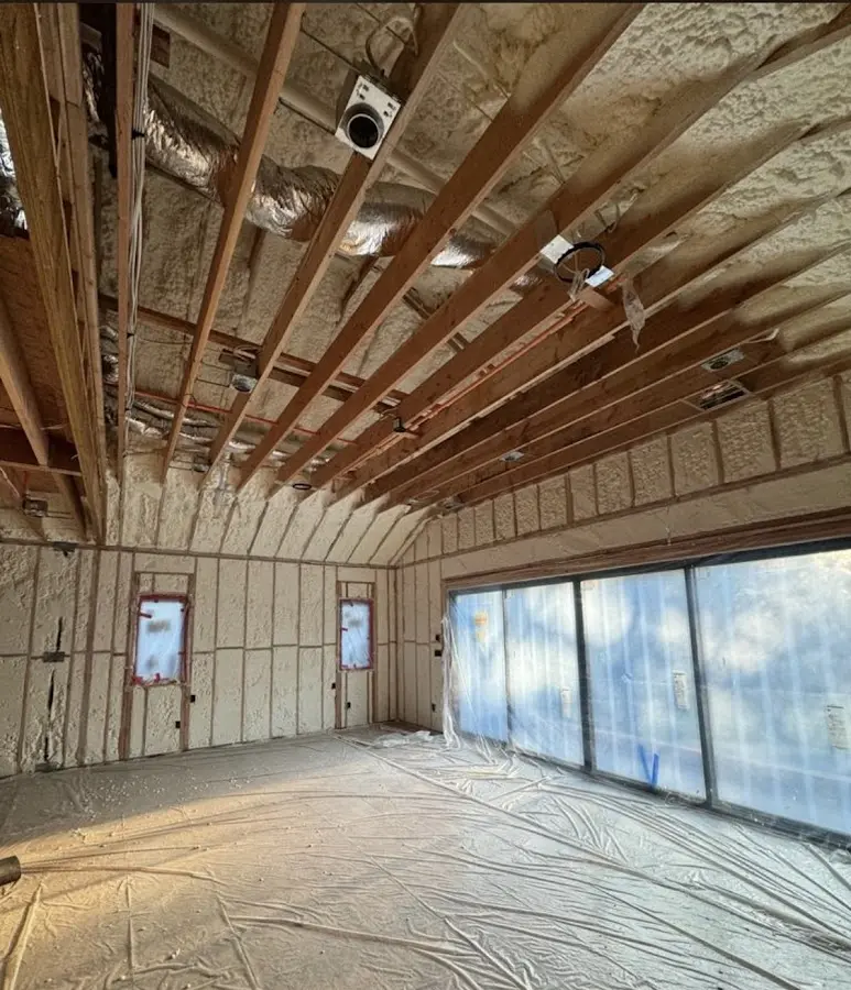 Interior walls and ceiling insulated with spray foam during new construction in Tyrone